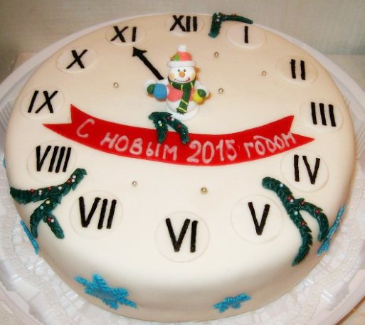 Новогодний торт Часы со снеговиком